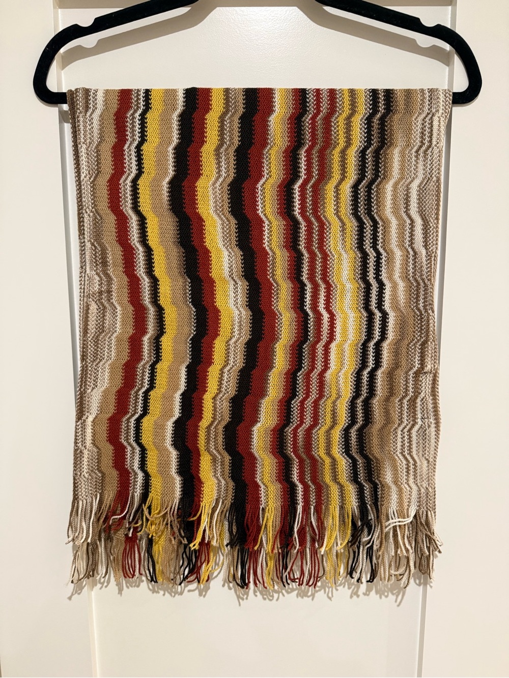 Missoni Multicolor Wavy Knit Scarf with Fringe